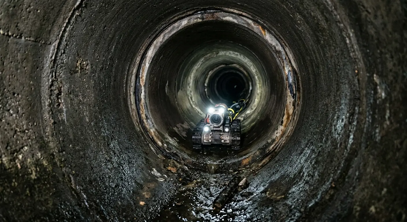 Robotic sewer camera inspecting pipe interior for Sewer Line Cleaning in Eastvale